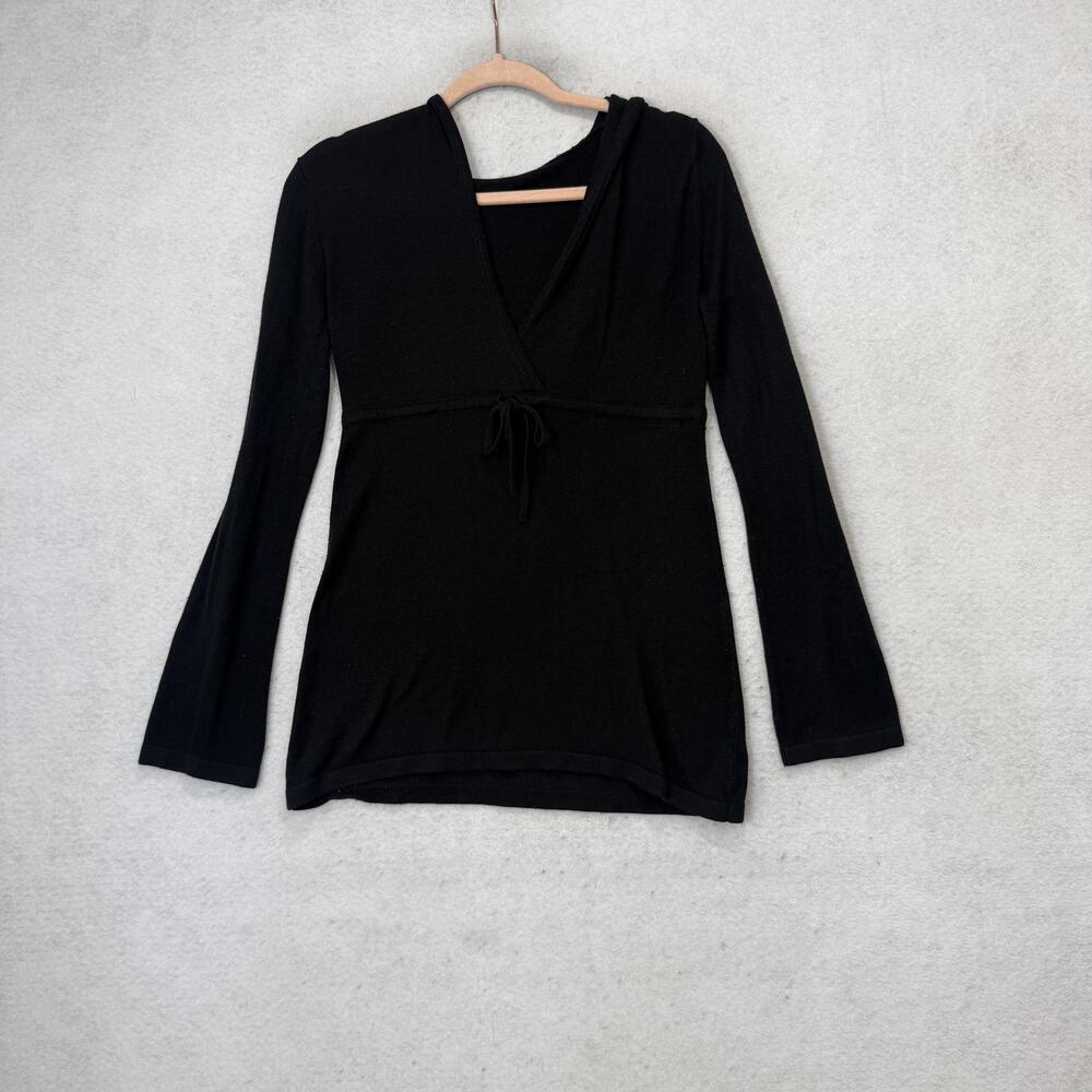 Athleta Sweater Womens Small Black Hooded V Neck Long Sleeve Wrap Knit Pullover